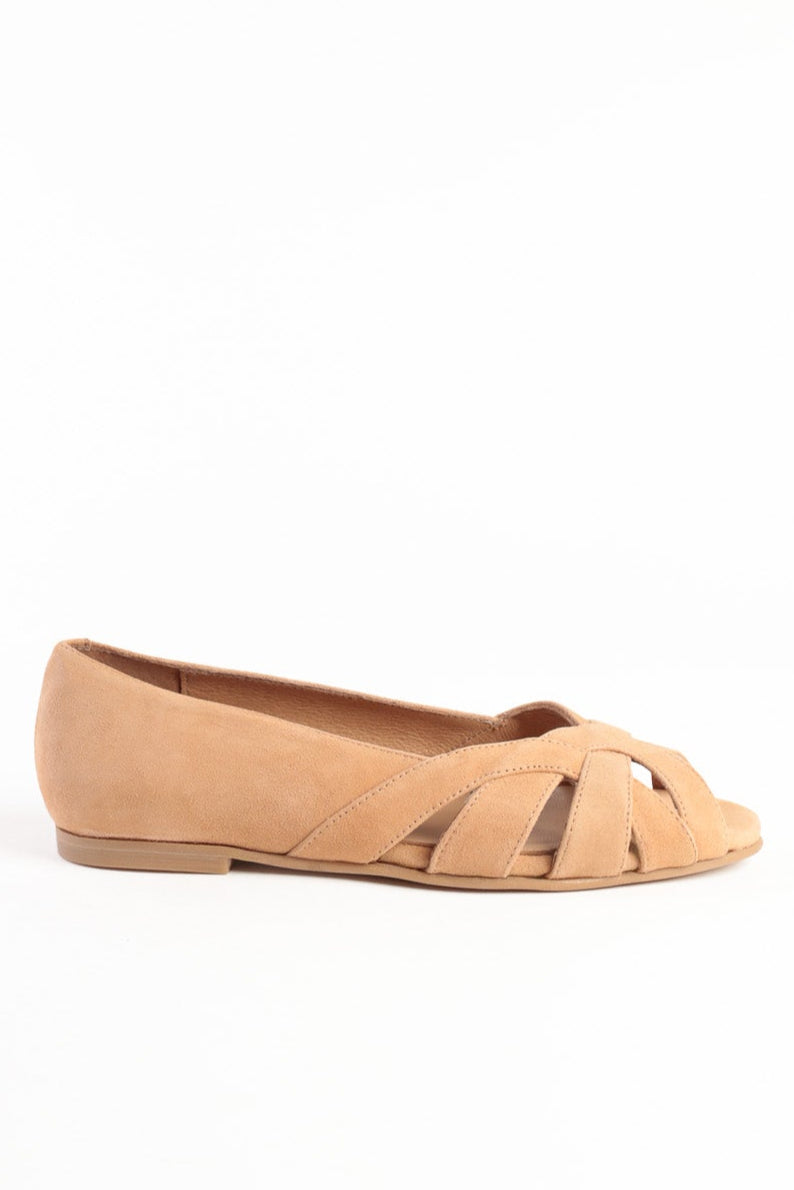 AMELIA NUT- Peep-Toe Ballet Flats with Crossover Straps – KMB shoes