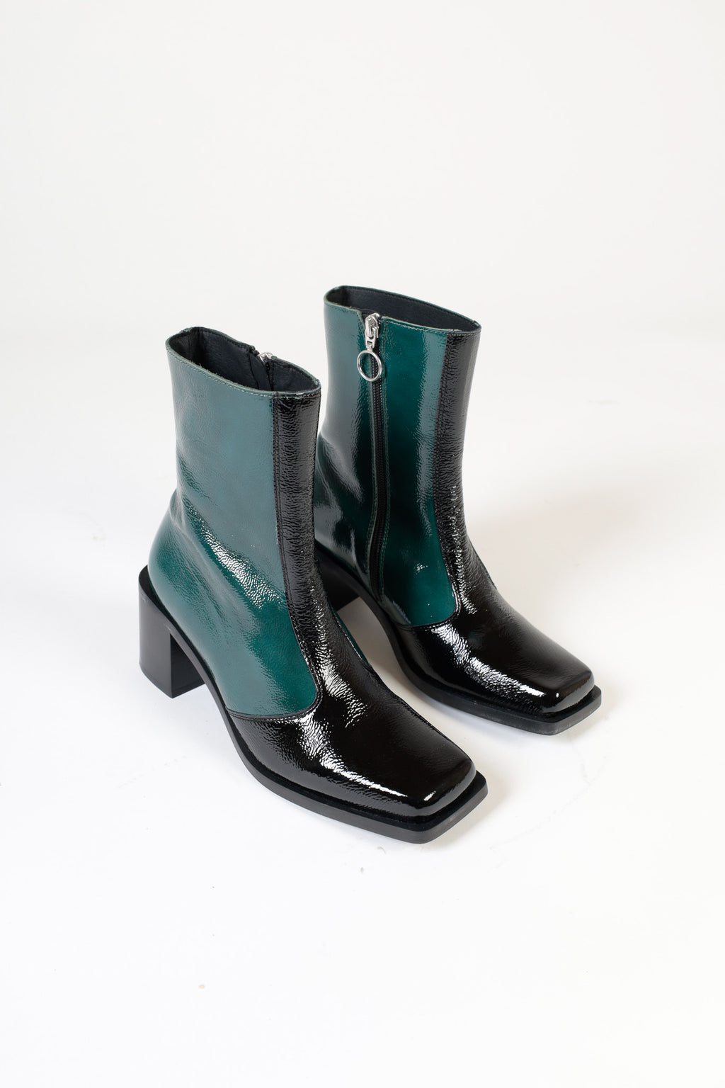 Red Patent Zip Front Ring Pull Block Heel Boots - Mischa