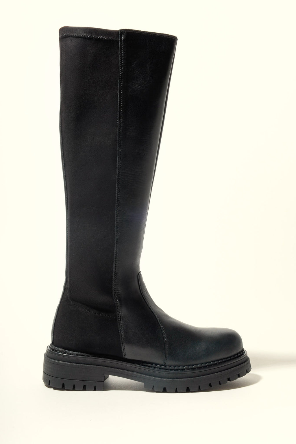 AITANA BLACK – Knee-High Leather Boots with Stretch Back Panel