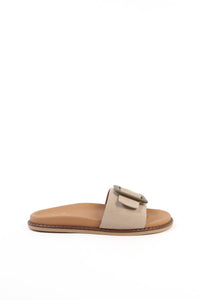 SOFI VANILLA - Footbed Leather Slides with Buckle KMB shoes