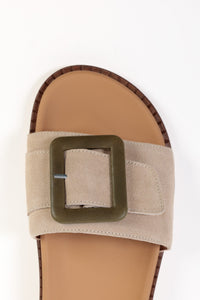 SOFI VANILLA - Footbed Leather Slides with Buckle KMB shoes