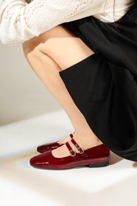 CANDY CHERRY RED- Double Strap Mary Jane Ballet Flats KMB shoes