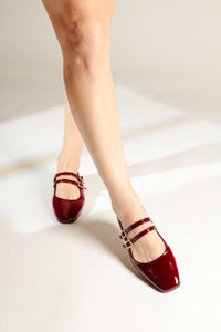 CANDY CHERRY RED- Double Strap Mary Jane Ballet Flats KMB shoes
