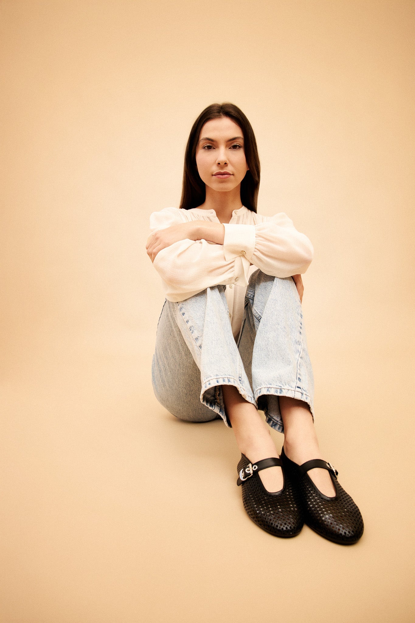 CARROLL BLACK - Perforated Leather Ballet Flats with Buckle KMB shoes