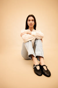 CARROLL BLACK - Perforated Leather Ballet Flats with Buckle KMB shoes