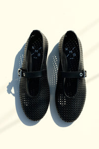CARROLL BLACK - Perforated Leather Ballet Flats with Buckle KMB shoes