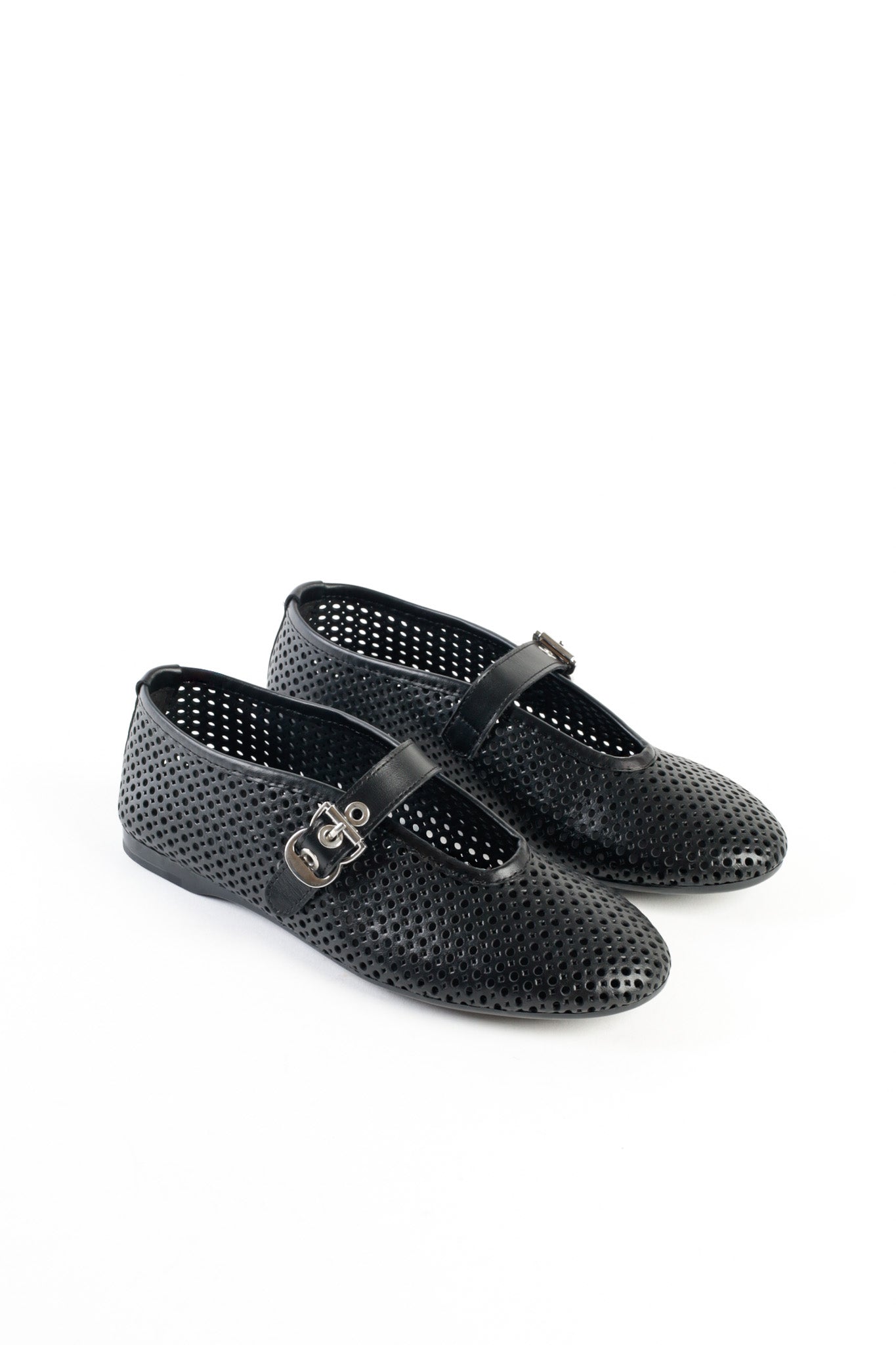 CARROLL BLACK - Perforated Leather Ballet Flats with Buckle KMB shoes