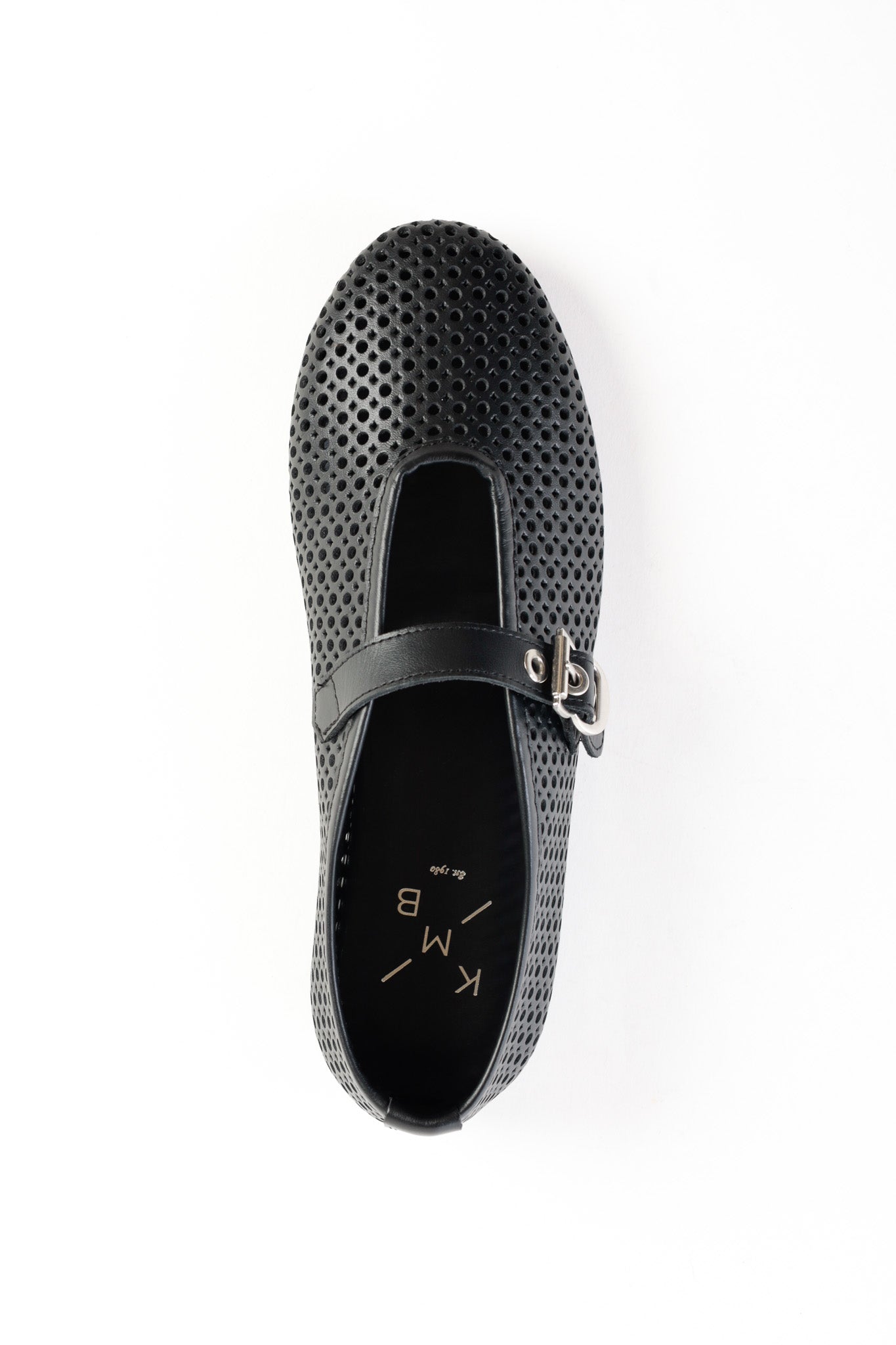 CARROLL BLACK - Perforated Leather Ballet Flats with Buckle KMB shoes