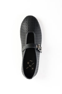 CARROLL BLACK - Perforated Leather Ballet Flats with Buckle KMB shoes