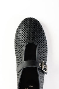 CARROLL BLACK - Perforated Leather Ballet Flats with Buckle KMB shoes