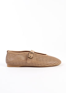 CARROLL CAMEL- Perforated Leather Ballet Flats with Buckle KMB shoes