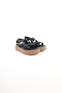 SAM BLACK - Crossover Leather Strap Platform Sandals