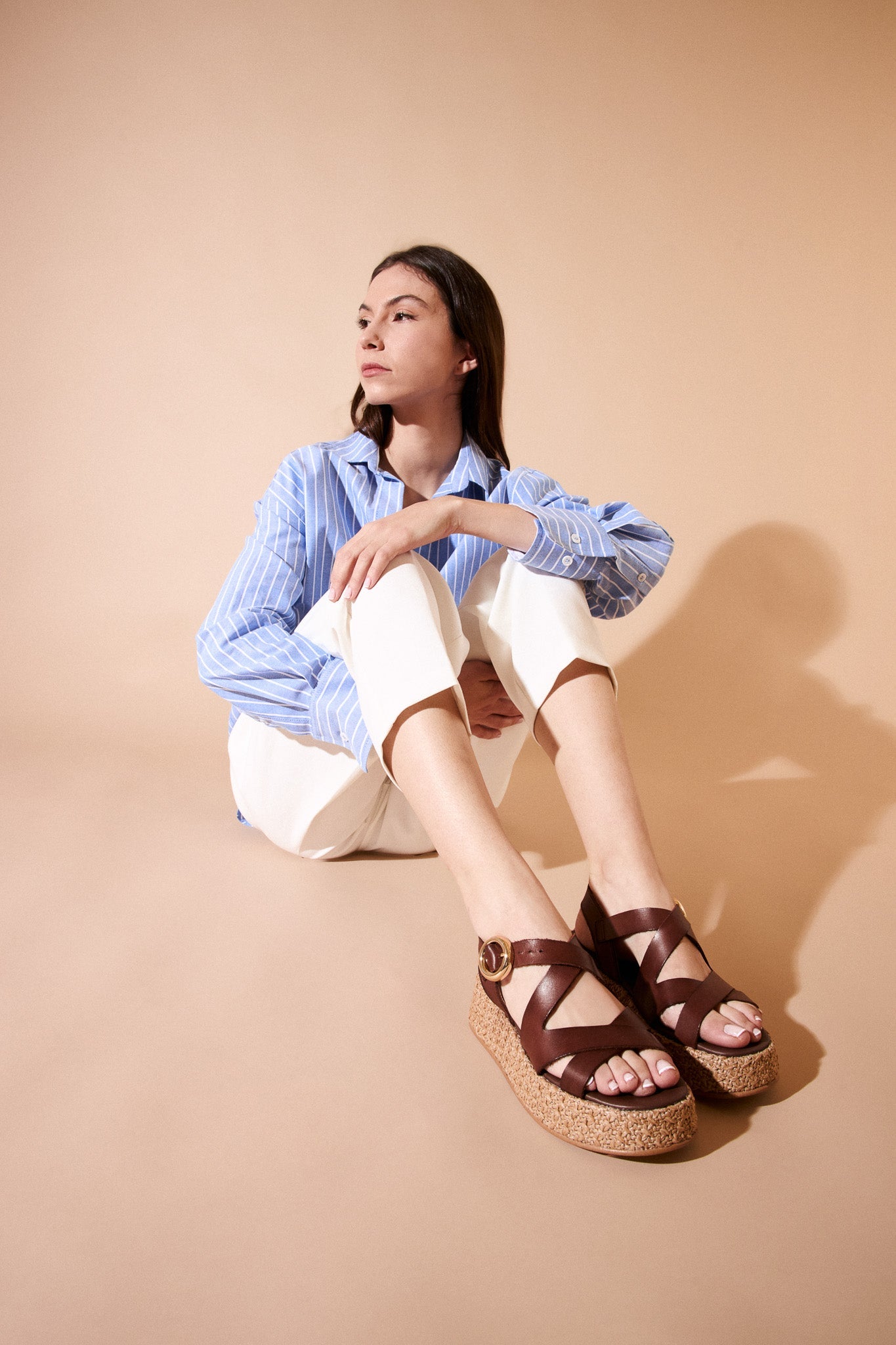 SAM CHOCOLATE - Crossover Leather Strap Platform Sandals KMB shoes