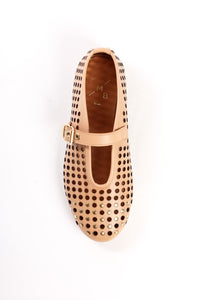 CARROLYN CAMEL- Perforated Leather Ballet Flats with Studs and Buckle KMB shoes