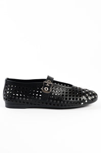 CARROLYN CAMEL- Perforated Leather Ballet Flats with Studs and Buckle KMB shoes
