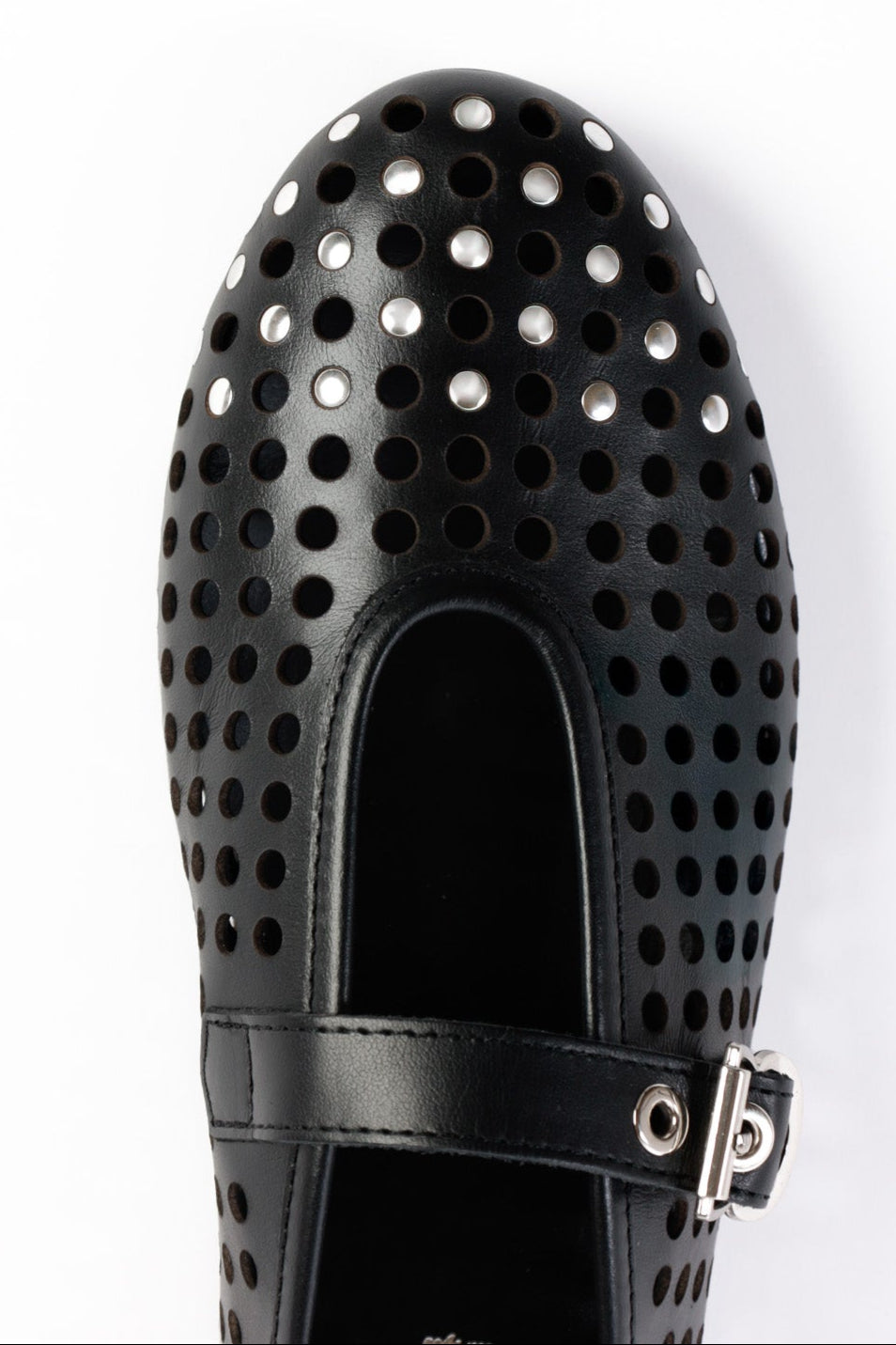 CARROLYN CAMEL- Perforated Leather Ballet Flats with Studs and Buckle KMB shoes