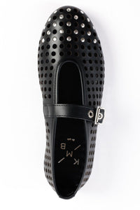CARROLYN CAMEL- Perforated Leather Ballet Flats with Studs and Buckle KMB shoes