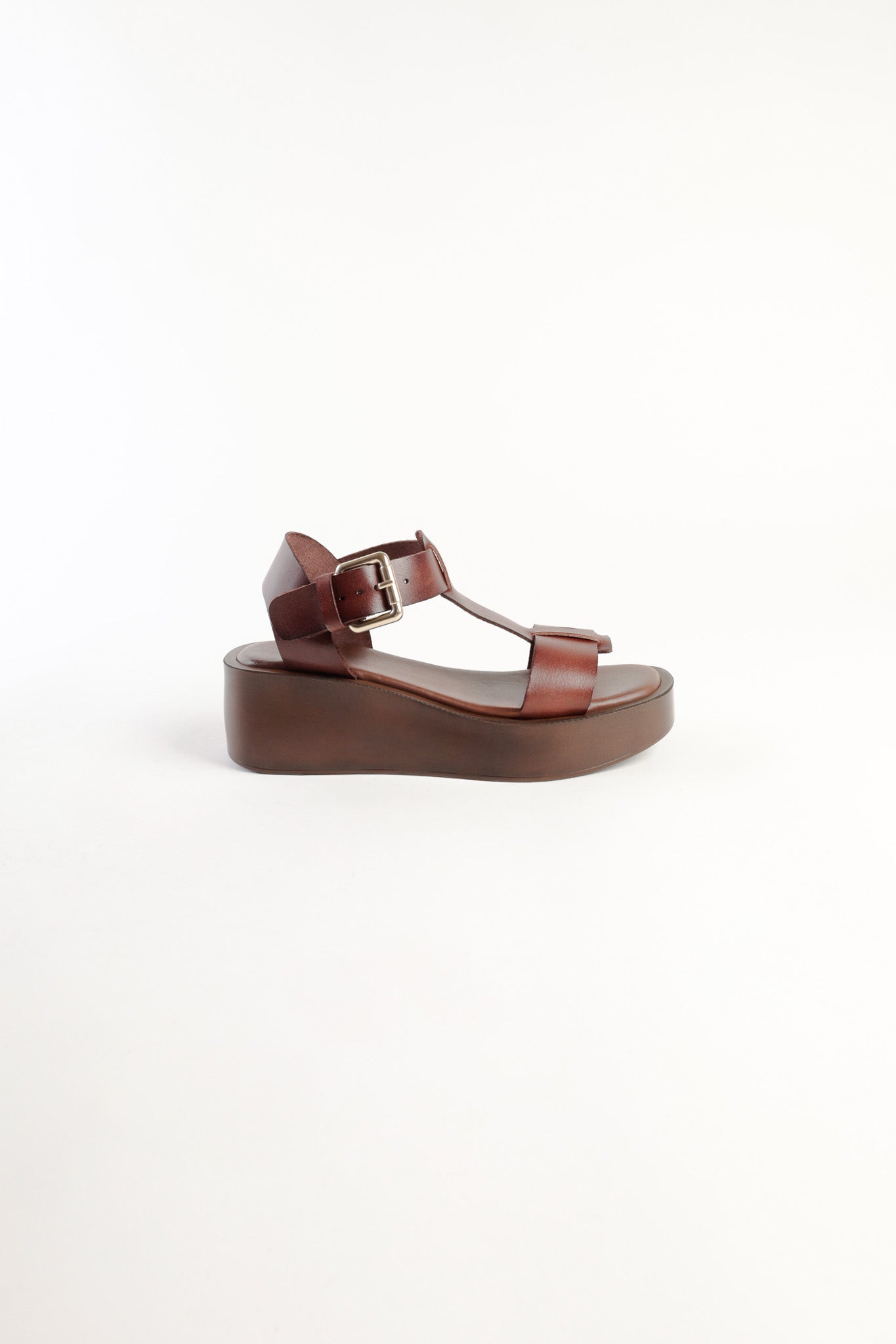 LINA CHOCOLATE - Leather T-Bar Platform Sandals