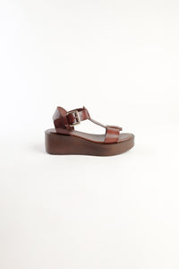 LINA CHOCOLATE - Leather T-Bar Platform Sandals