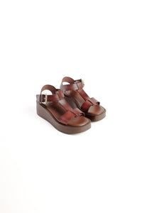 LINA CHOCOLATE - Leather T-Bar Platform Sandals