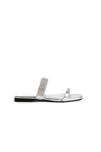 MARILYN SILVER - Two-Strap Leather Sandals with Strass KMB shoes