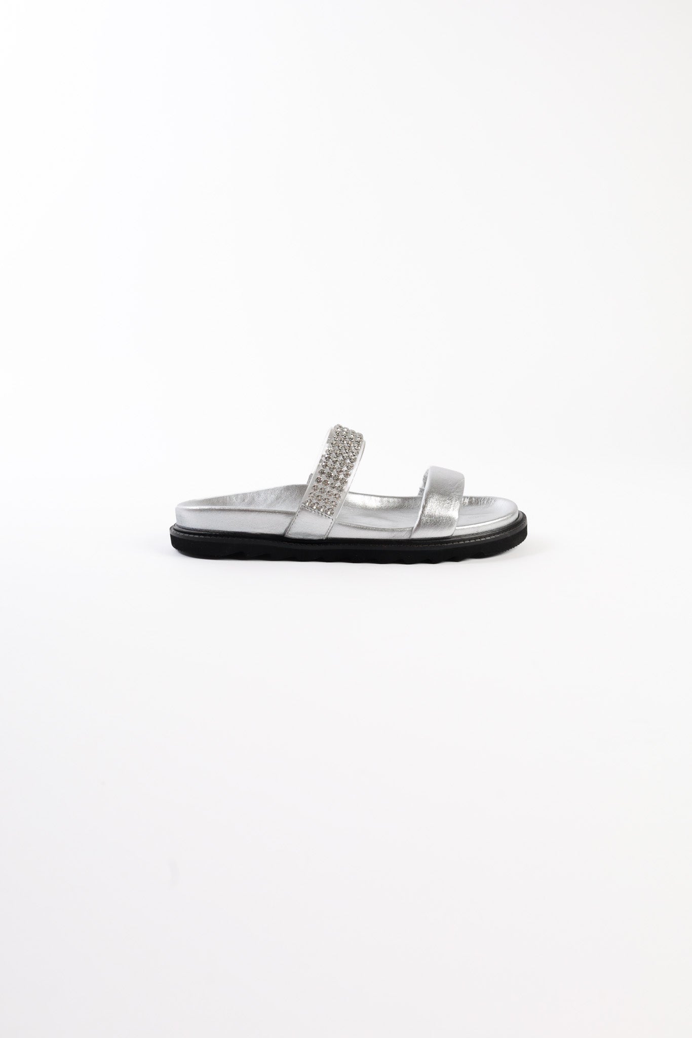 JULS SILVER – Two Strap Footbed Sandals with Strass Decoration KMB shoes