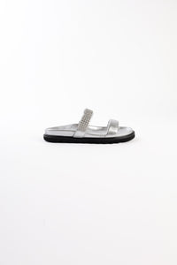 JULS SILVER – Two Strap Footbed Sandals with Strass Decoration KMB shoes
