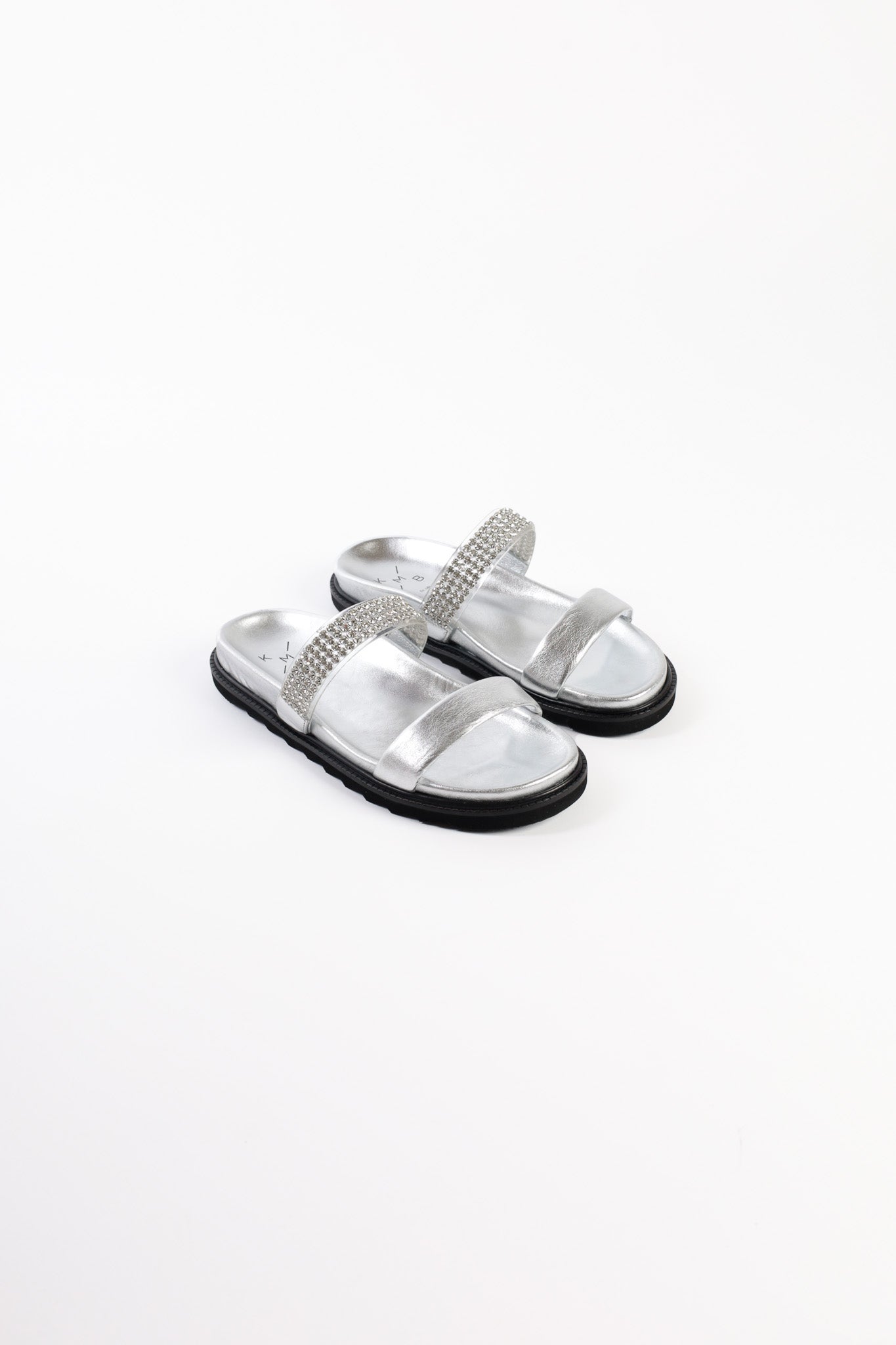 JULS SILVER – Two Strap Footbed Sandals with Strass Decoration KMB shoes