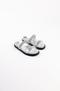 JULS SILVER – Two Strap Footbed Sandals with Strass Decoration KMB shoes