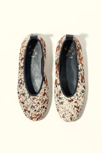 SONIA COW PRINT – Hair-On Leather Ballet Flats with Pull Tab KMB shoes