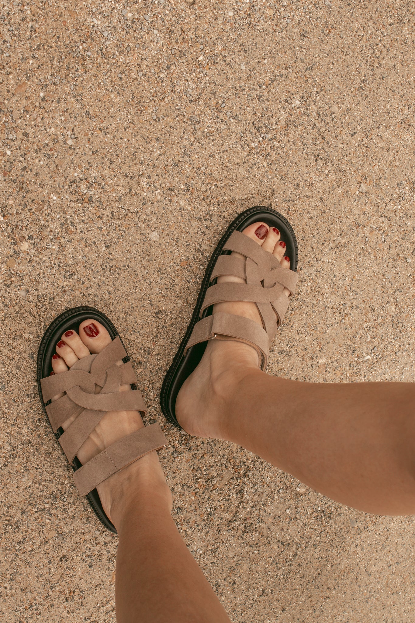 ATENEA CAMEL - Leather Crossover Straps Footbed Sandals KMB shoes