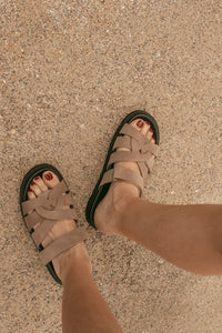 ATENEA CAMEL - Leather Crossover Straps Footbed Sandals KMB shoes