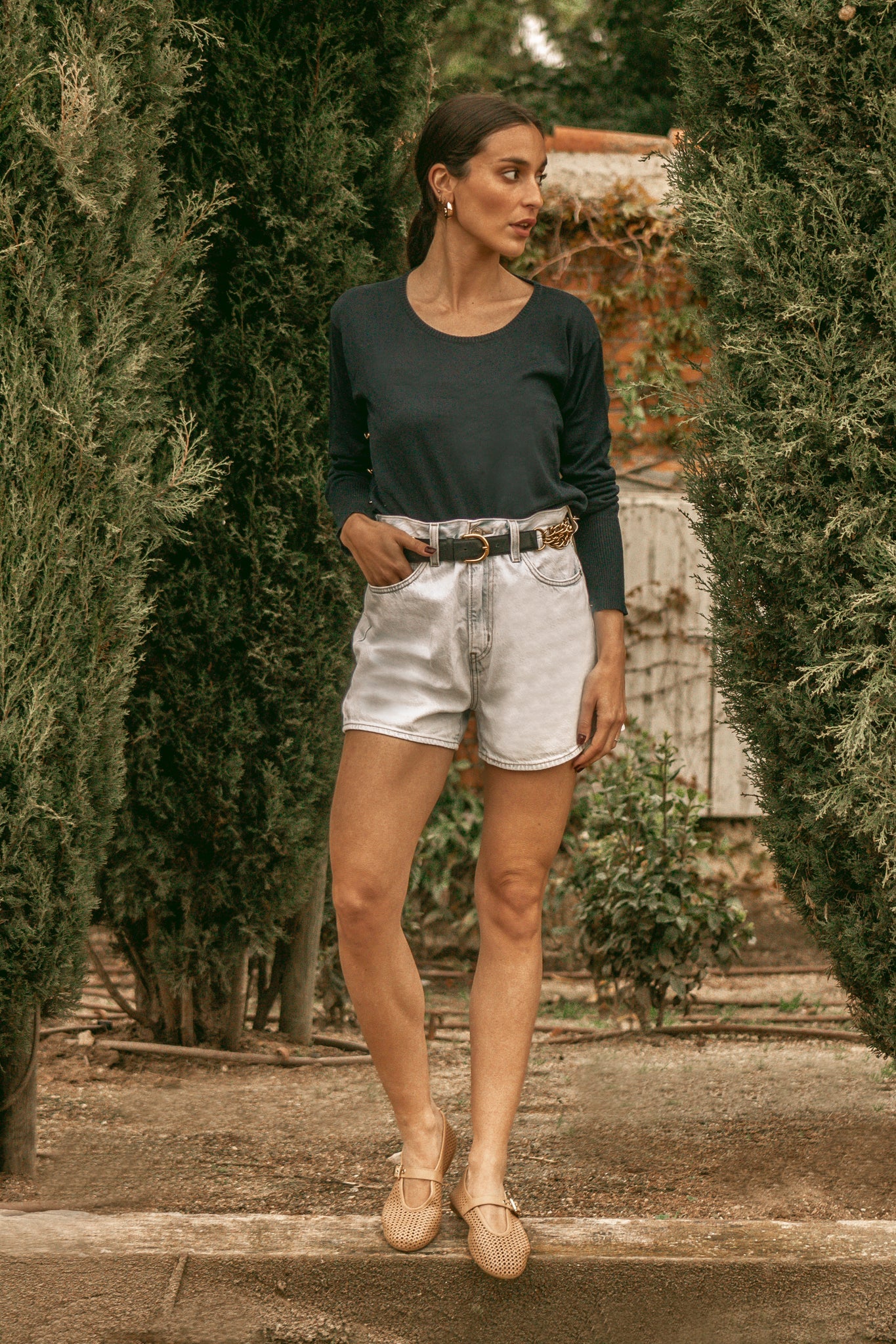 CARROLL CAMEL- Perforated Leather Ballet Flats with Buckle KMB shoes