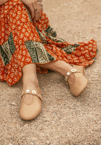 CLARICE CAMEL- Leather Ballet Flats with Embellished Strap KMB shoes