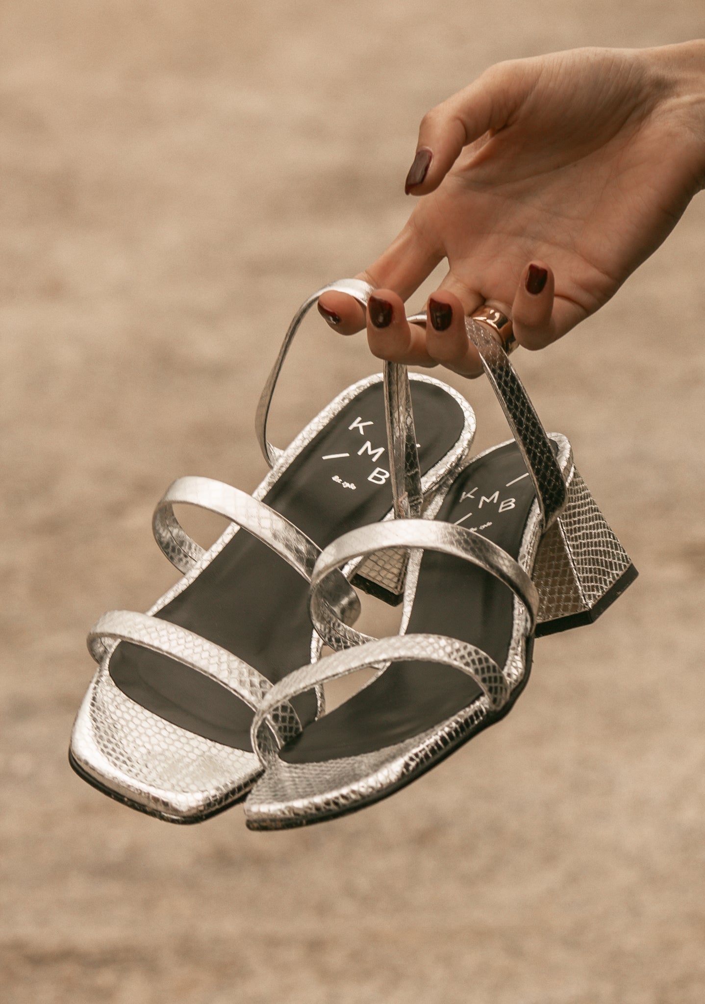 LOLLY SILVER - Strappy Block-Heeled Slip-On Sandals KMB shoes