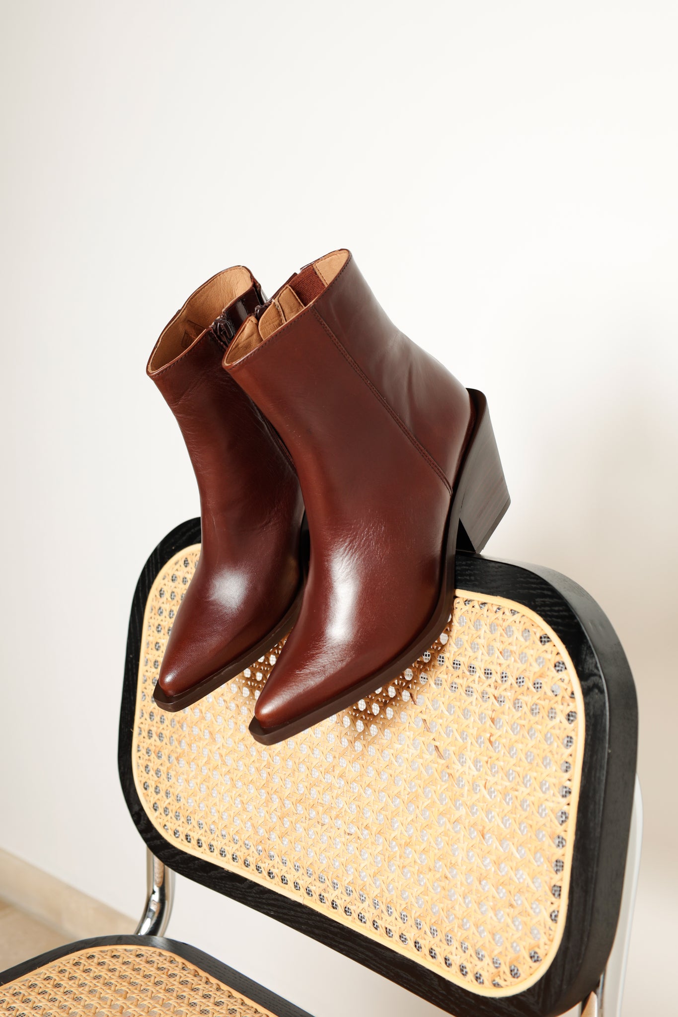 AURA MOKA Cowboy Ankle Boots with Mid Block Heel KMB shoes