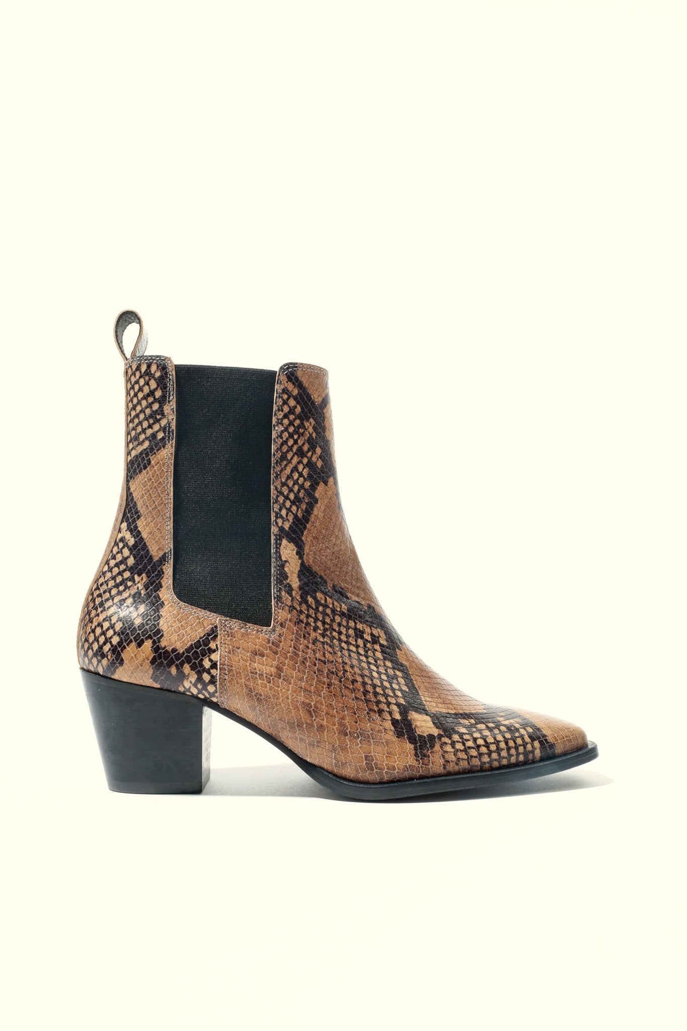 RAY SNAKE TAUPE – Square Toe Ankle Boots with Sculptural Heel KMB shoes