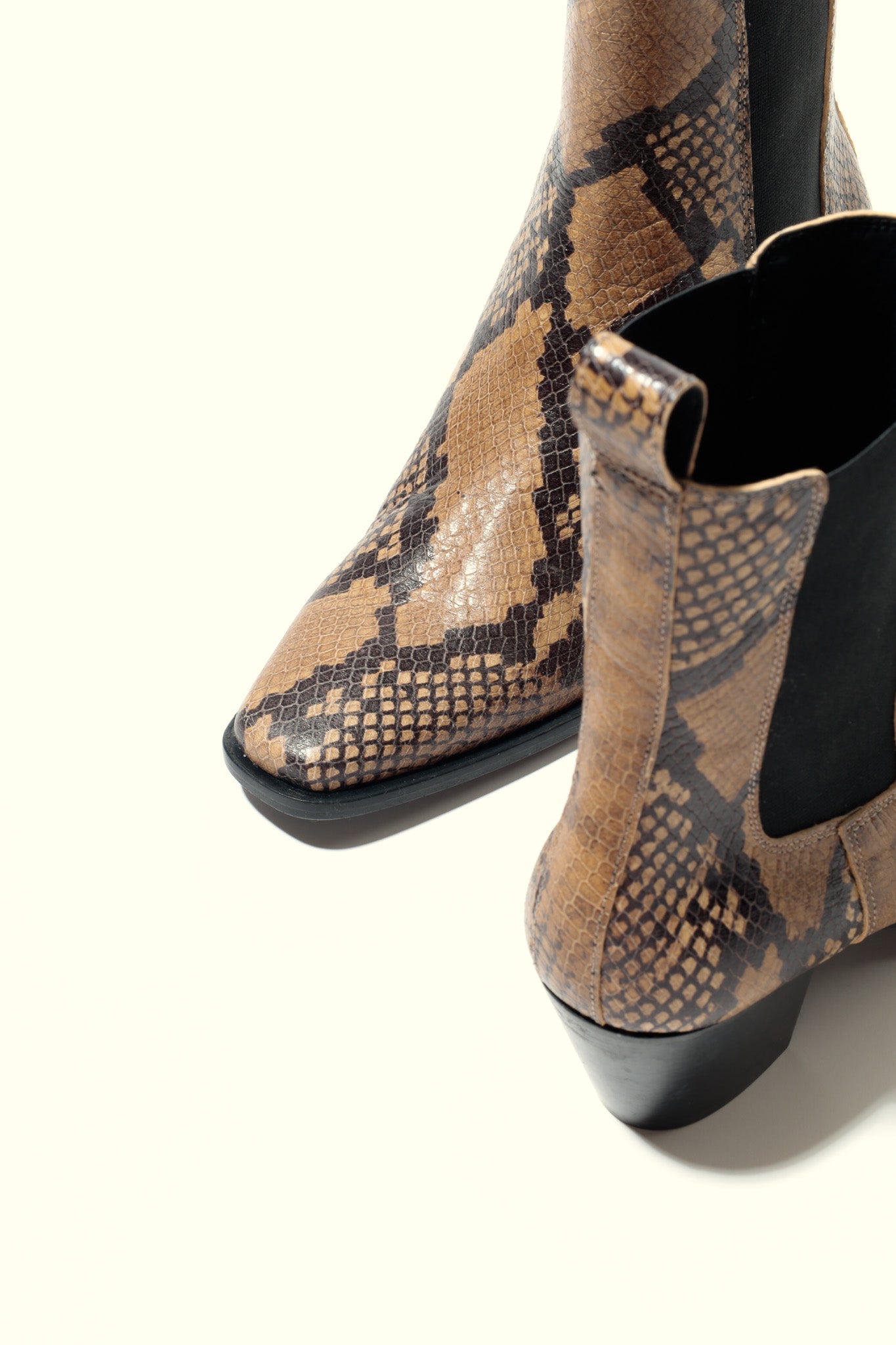 RAY SNAKE TAUPE – Square Toe Ankle Boots with Sculptural Heel KMB shoes