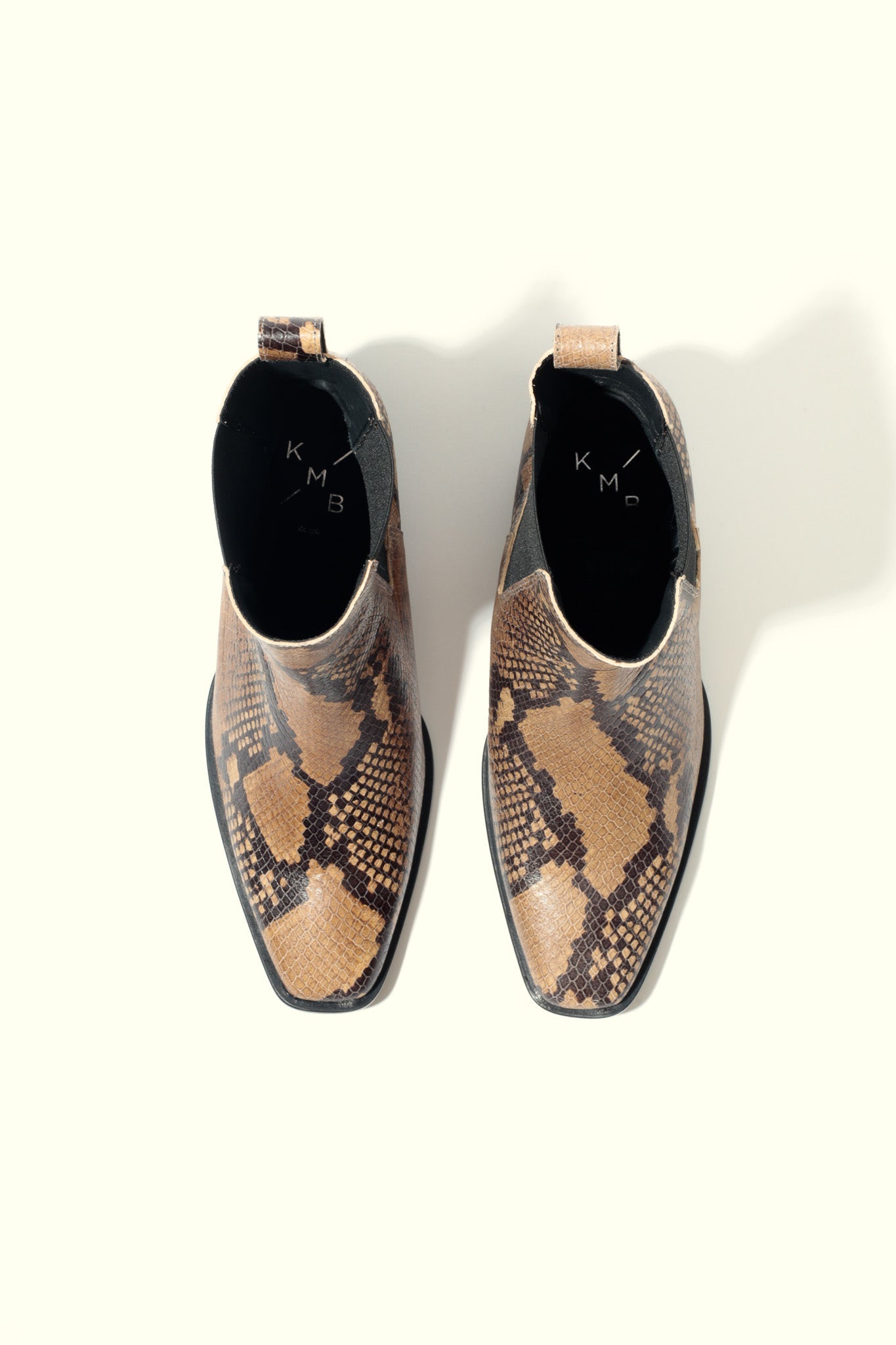 RAY SNAKE TAUPE – Square Toe Ankle Boots with Sculptural Heel KMB shoes