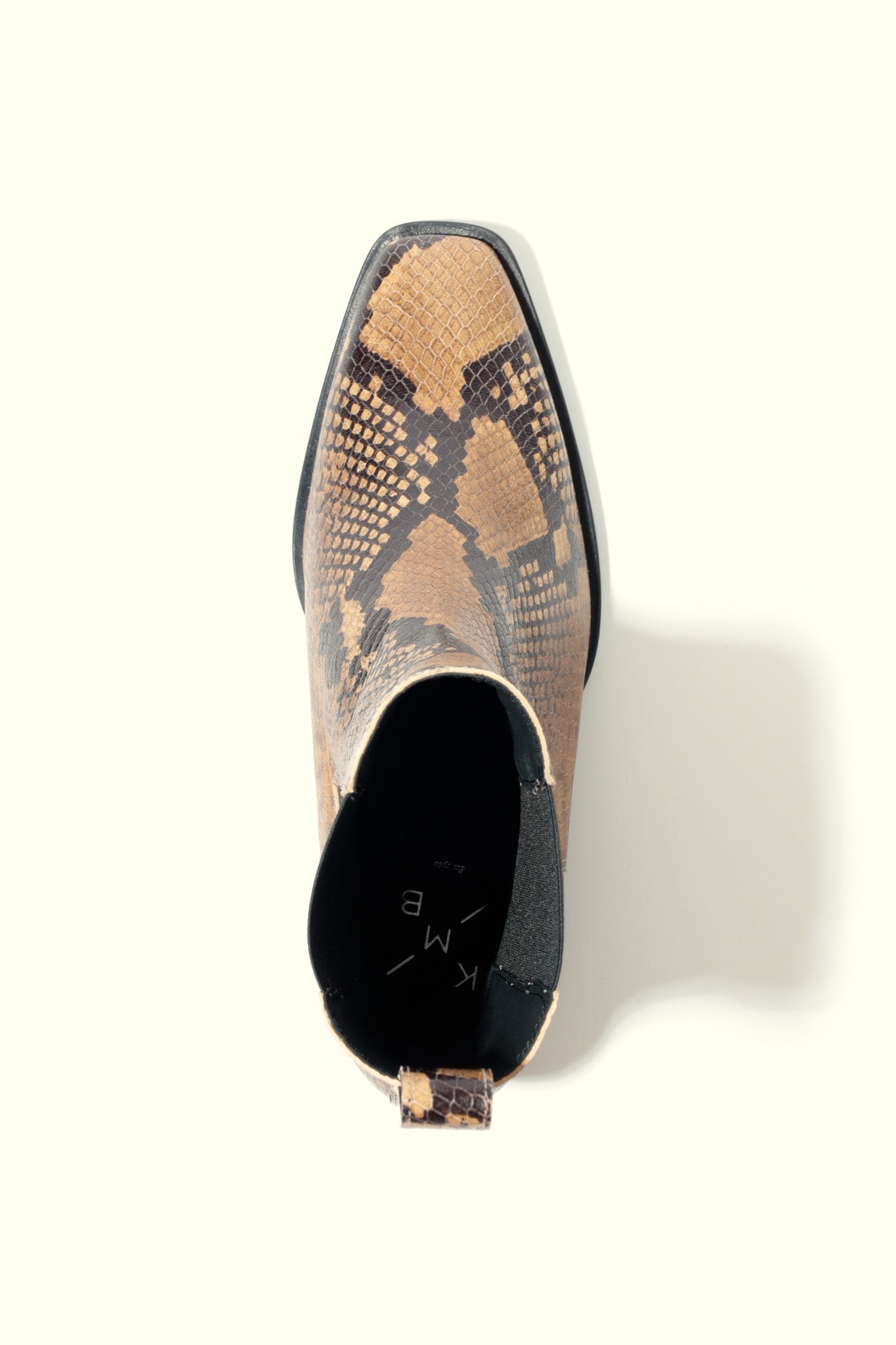 RAY SNAKE TAUPE – Square Toe Ankle Boots with Sculptural Heel KMB shoes