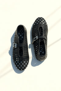CARROLYN BLACK- Perforated Leather Ballet Flats with Studs and Buckle KMB shoes
