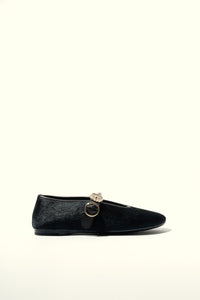CLARICE PONY BLACK - Hair on Leather Ballet Flats with Embellished Strap KMB shoes