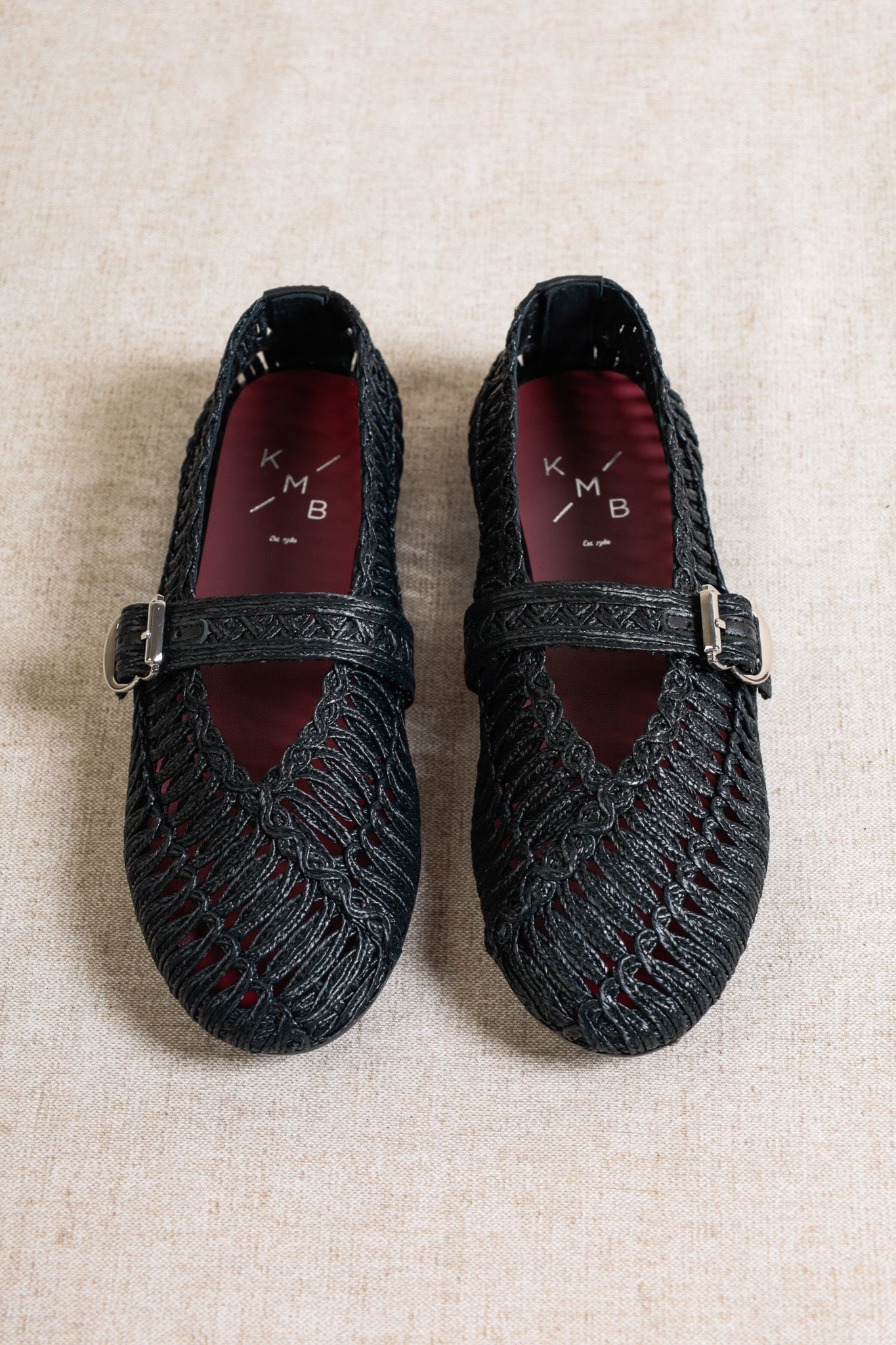 DORIS BLACK – Braided Raffia Mary Jane Flats – KMB shoes