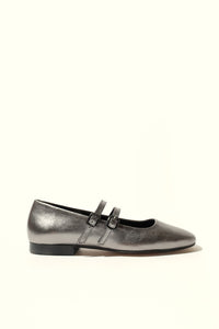 CANDY METAL SILVER – Double Strap Mary Jane Flats in Metallic Leather KMB shoes
