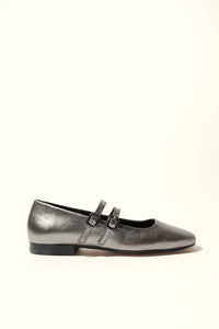 CANDY METAL SILVER – Double Strap Mary Jane Flats in Metallic Leather KMB shoes