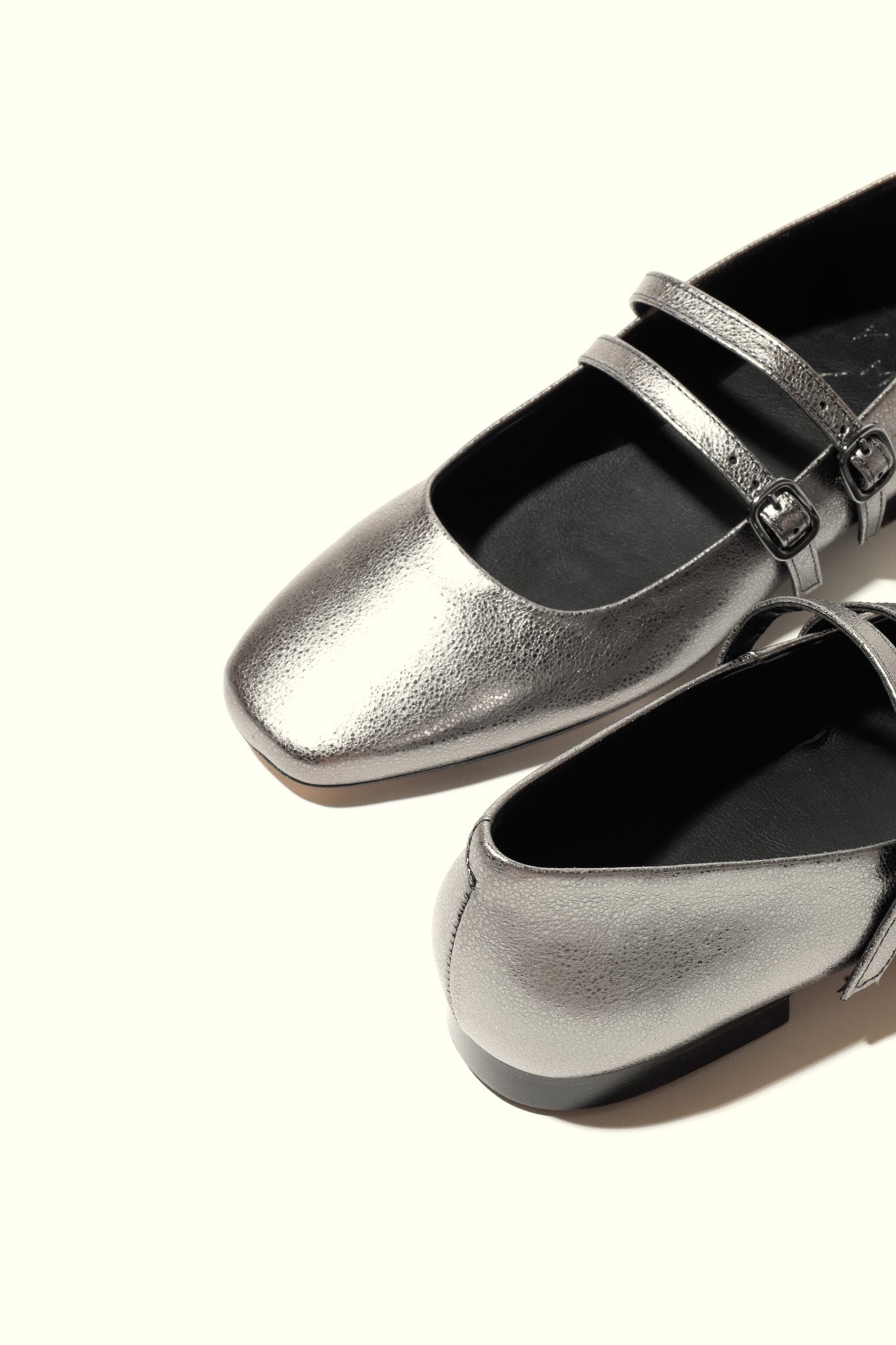 CANDY METAL SILVER – Double Strap Mary Jane Flats in Metallic Leather KMB shoes