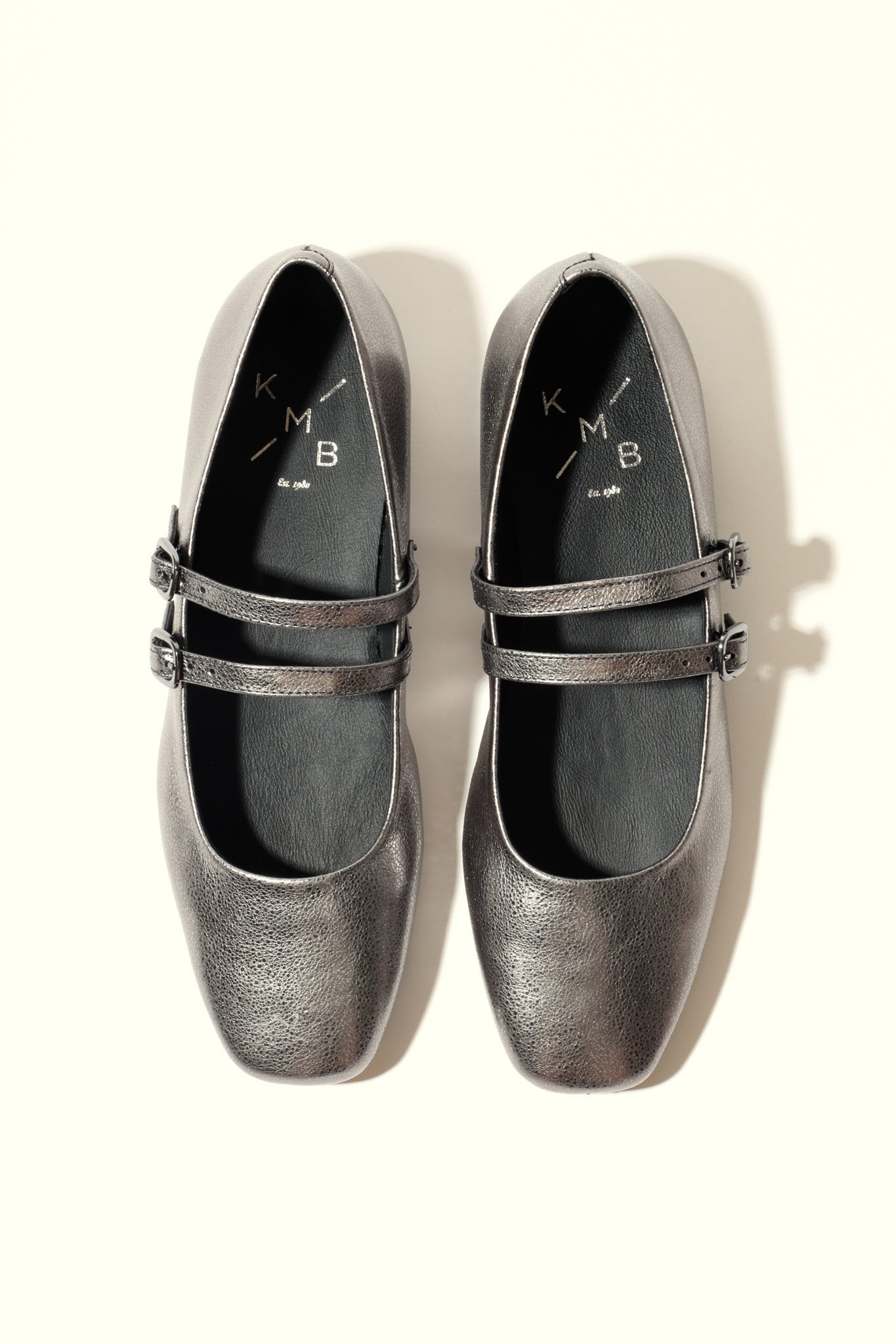 CANDY METAL SILVER – Double Strap Mary Jane Flats in Metallic Leather KMB shoes