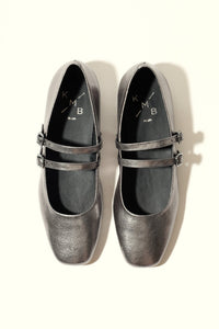 CANDY METAL SILVER – Double Strap Mary Jane Flats in Metallic Leather KMB shoes