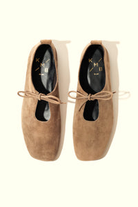 KATY TAUPE – Soft Leather Flats with Front Tie KMB shoes