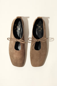 KATY TAUPE – Soft Leather Flats with Front Tie KMB shoes